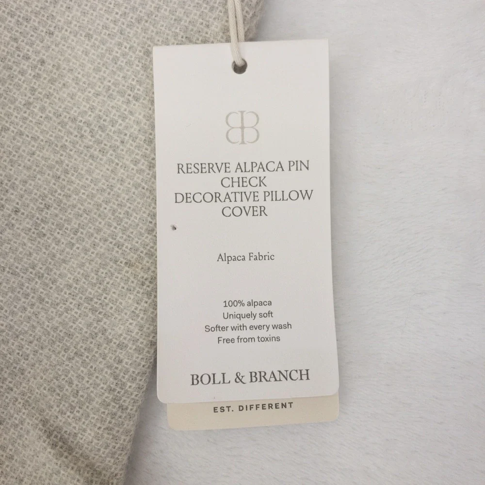 Boll & Branch Reserve Pin Check Decorative Pillow Cover 14x34 Grey‎ Baby Alpaca